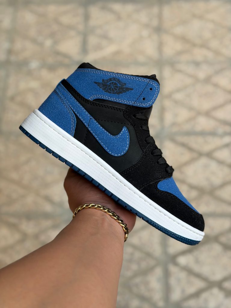 کفش ورزشی نایک ایر جردن 1، ساقدار، رنگ مشکی و آبی، مدل 2110